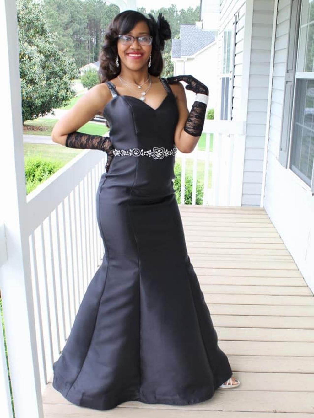 Dave & Johnny Black Long Maxi Prom Dress With Train Size 5/6